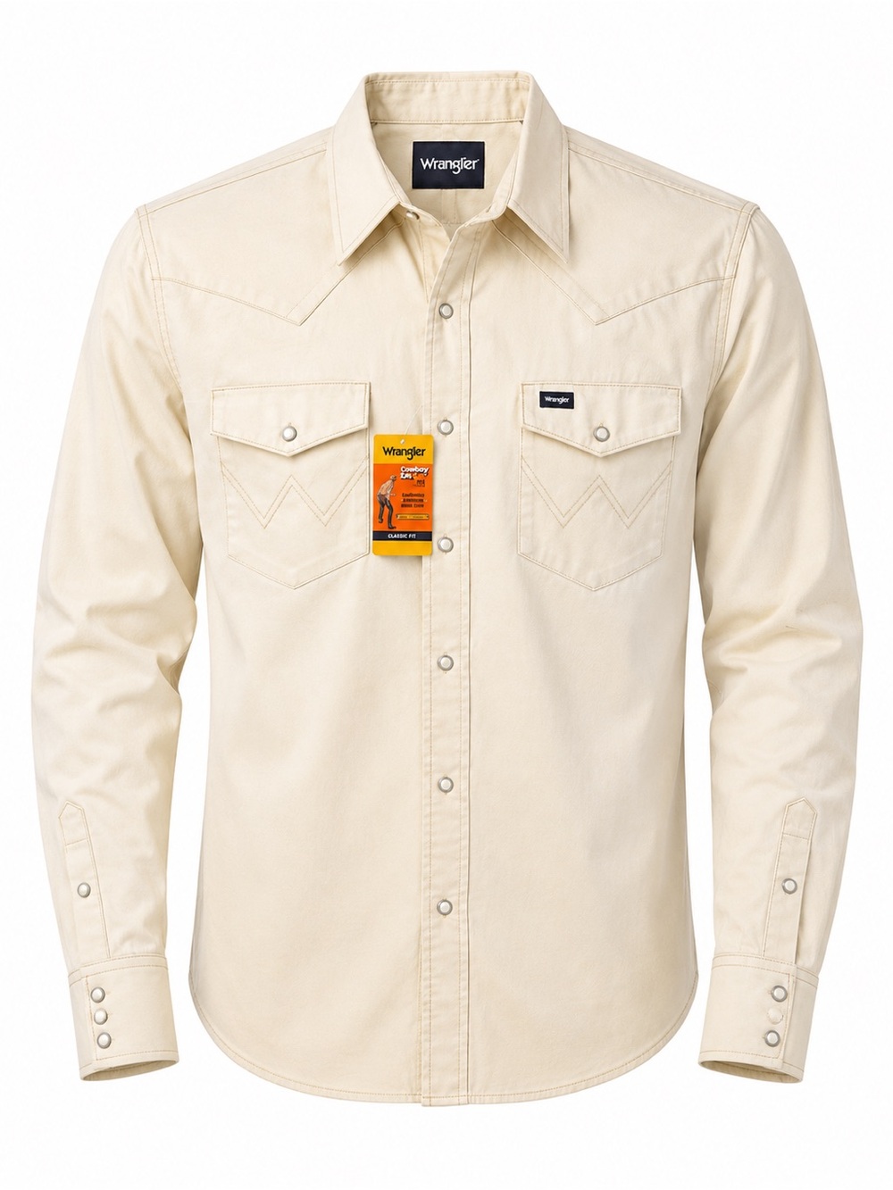Wrangler Men's Cowboy Cut Firm Finish Western Snap Solid Work Shirt- stone XL